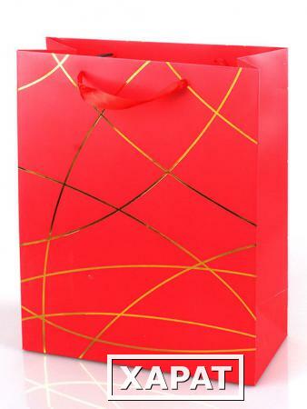 Фото Пакет подарочный Классика Красный с золотым тиснением 18*23*10
