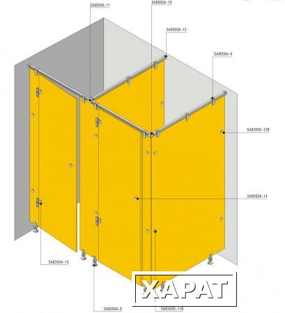 Фото Фурнитура для стеклянных туалетных кабин и душевых перегородок. Steelka Glass. Сантехперегородки HPL