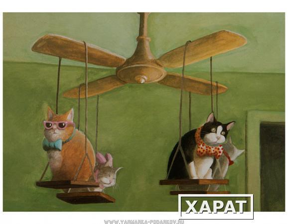 Фото Открытка коты на вентиляторе 15х10,5 см,