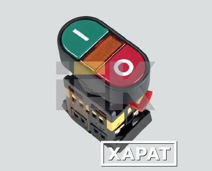 Фото Кнопочный выключатель в сборе IEK 2 управляющих элемента красный + зеленый с подсветкой,