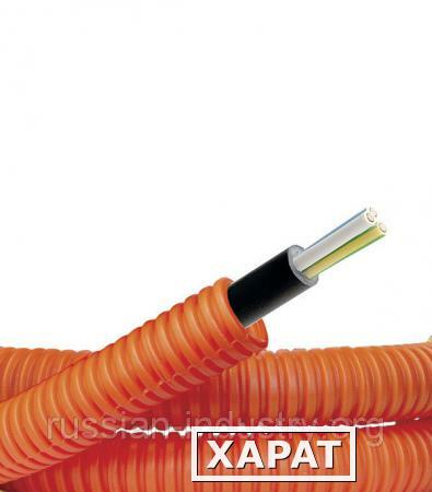 Фото Труба ПНД РЭК гибкая гофрированная 16 мм цвет оранжевый с кабелем 3х1,5 ВВГнг-LS (50 м)