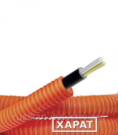 Фото Труба ПНД РЭК гибкая гофрированная 16 мм цвет оранжевый с кабелем 3х2,5 ВВГнг-LS (50 м)