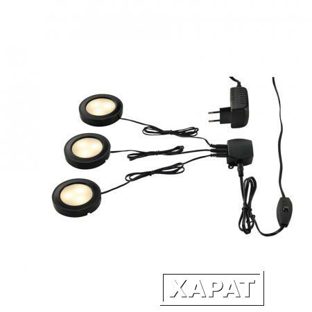 Фото UTIX SET, набор из 3х светильников (накл/встр) с LED по 2.2Вт (8.2Вт), 3000K, 3x150lm, с БП, черный | 115950 SLV