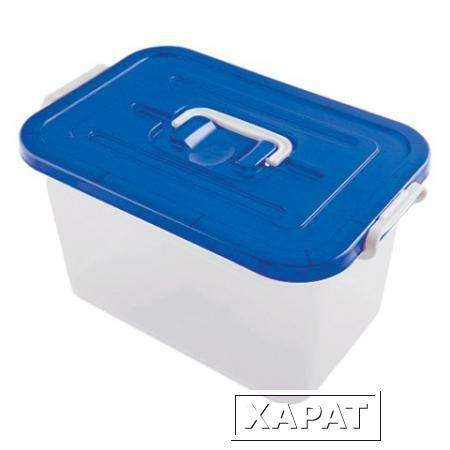 Фото Ящик для хранения универсальный, 10 л, 19х35,5х23,5 см, пластик, крышка с ручкой, на защелках, синий