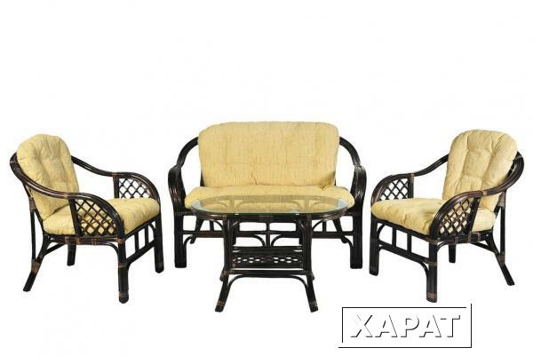 Фото Комплект "Маркос" диван + 2 кресла + овальный стол (Тёмно-коричневый )