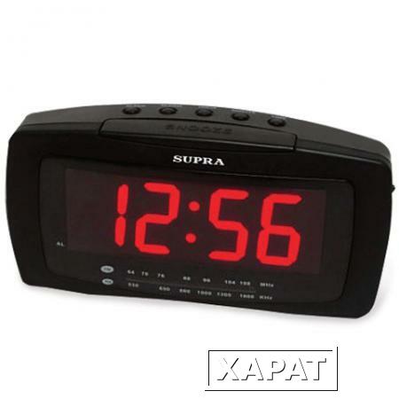 Фото Часы-радиобудильник SUPRA SA-28FM, ЖК-дисплей, АМ/FM-диапазон, черный/красный