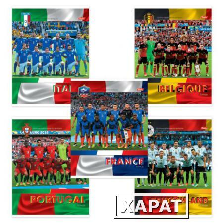 Фото Тетрадь 48 л., HATBER, клетка, мелованный картон обложка, "Футбол - Лучшие сборные Европы"