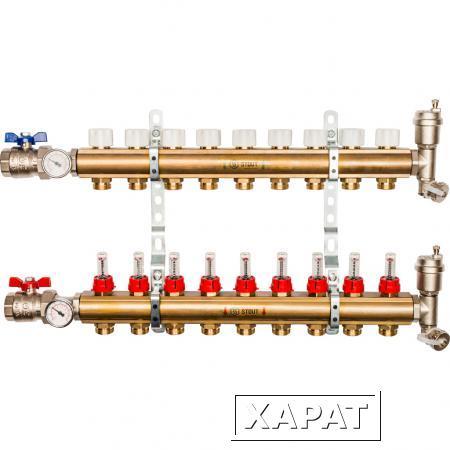 Фото STOUT Распределительный коллектор из латуни с расходомерами 9 вых.