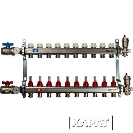 Фото STOUT Коллектор из нержавеющей стали в сборе с расходомерами 10 вых.