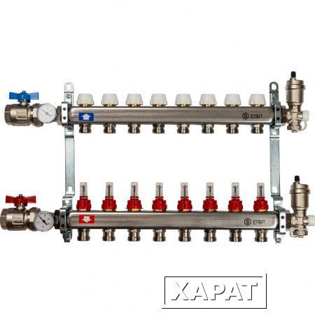 Фото STOUT Коллектор из нержавеющей стали в сборе с расходомерами 8 вых.