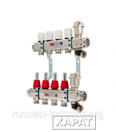 Фото Коллекторная группа Valtec 1" х 5 отводов с расходомерами нержавеющая сталь