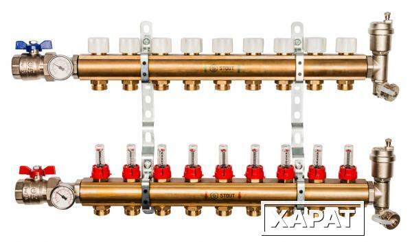 Фото Коллектор Stout из латуни с расходомерами 9 выходов