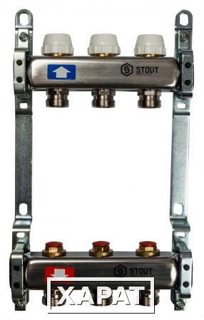 Фото Коллектор Stout из нержавеющей стали с запорными кранами 3 выхода