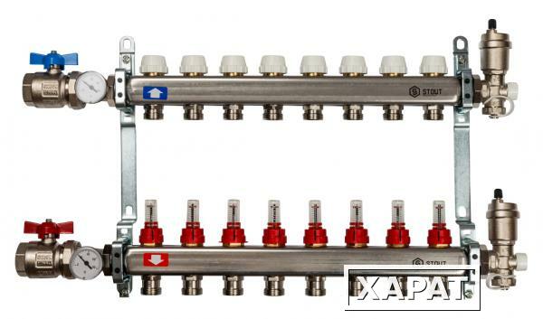 Фото Коллектор Stout из нержавеющей стали в сборе с расходомерами 8 выходов