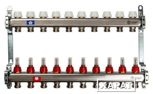 Фото Коллектор Stout из нержавеющей стали с расходомерами 10 выходов