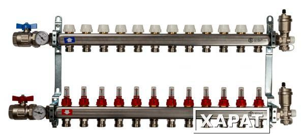 Фото Коллектор Stout из нержавеющей стали в сборе с расходомерами 12 выходов