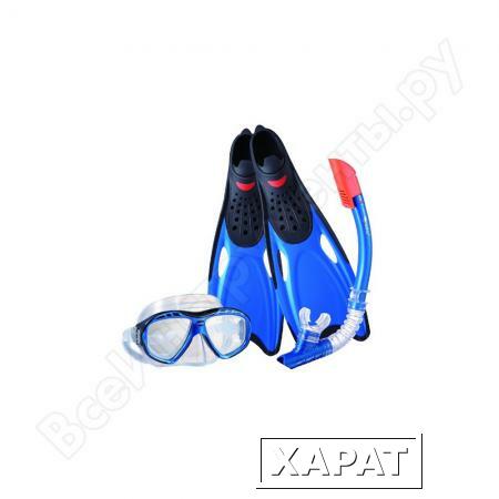 Фото Комплект для плавания: маска + трубка + ласты WAVE синий