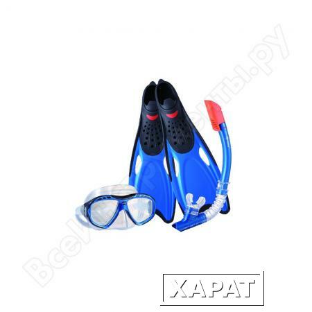 Фото Комплект для плавания: маска + трубка + ласты WAVE синий