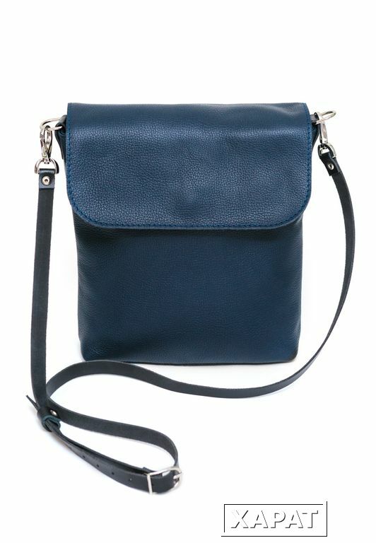 Фото Синяя кожаная женская сумка через плечо Leto Blue
