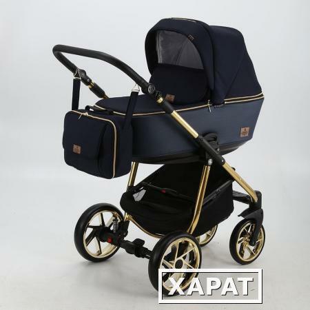 Фото Коляска 2 в 1 BeBe-mobile Gusto Special Edition эко-кожа синяя/темно-синий с золотой рамой