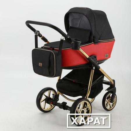 Фото Коляска 2 в 1 BeBe-mobile Gusto Special Edition эко-кожа красная/черный с золотой рамой