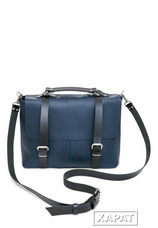 Фото Кожаная синяя сумка через плечо Street Blue