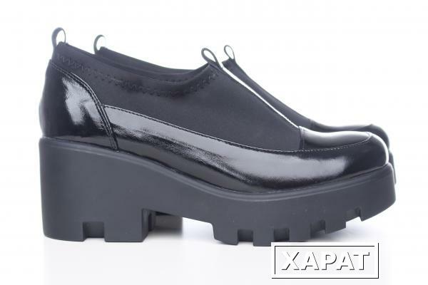 Фото Кожаные черные туфли со стрейчем на платформе 3216-10