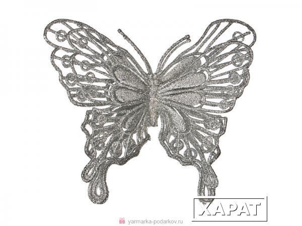 Фото Изделие декоративное бабочка на клипсе. длина 12см серебро