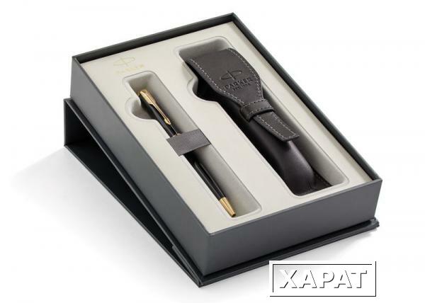 Фото Подарочный набор Parker: Шариковая ручка Parker Sonnet Black Lacquer GT + чехол из экокожи (55739)