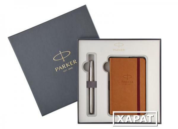 Фото Подарочный набор Parker: Перьевая ручка Parker Sonnet Stainless Steel + блокнот (55740)
