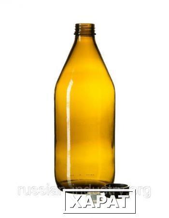 Фото Бутылка стекло темная (оливкового цвета) 1 с крышкой и прокладкой