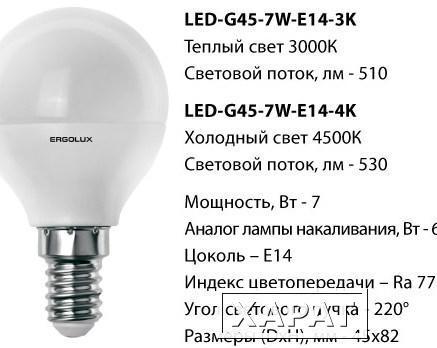 Фото Ergolux лампа светодиодная Шар мини 7Вт E14 4500K