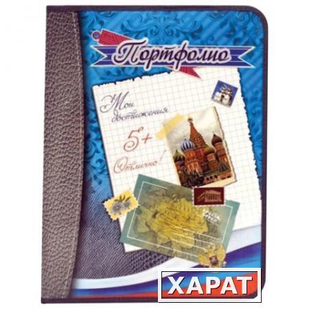 Фото Портфолио ШКОЛЬНИКА, универсальное, папка ламинированный картон, внутренний блок 8 листов, синее