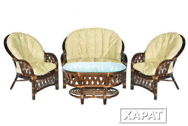 Фото Комплект "Копакобама" диван + 2 кресла + овальный стол (Темный орех)