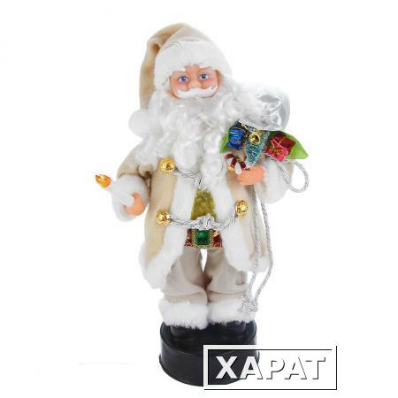 Фото Кукла "Дед Мороз в серой шубке с подарками и свечой" (звук