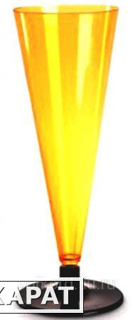 Фото Фужер для шампанского 180 мл оранжевый кристалл со сьемной черной ножкой ПС (6 штук / упаковка