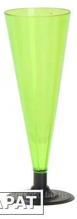 Фото Фужер для шампанского 180 мл зеленый кристалл со сьемной черной ножкой ПС (6 штук / упаковка