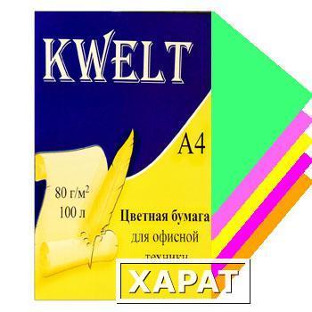 Фото Бумага KWELT неон А4 80г/м 100л Микс 5цв по 20л