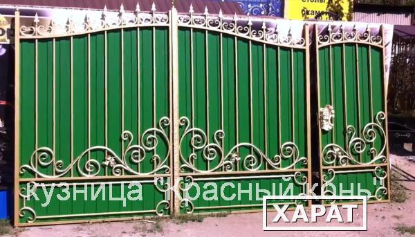 Фото Кованые ворота с профнастилом или металлическим штакетником - делаем "под ключ"