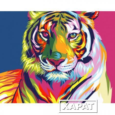Фото Картина по номерам "Радужный тигр" на холсте