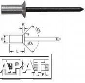 Фото Заклепка вытяжная закрытая 4,8х12,0 потайной бортик аллюминий(AlMg 5%)/сталь