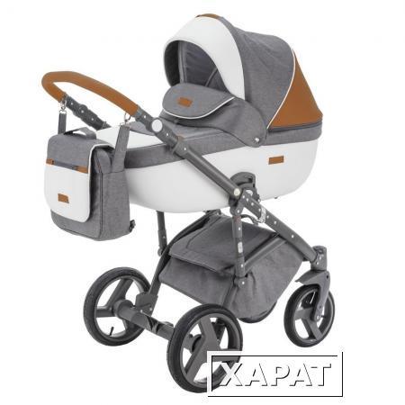 Фото Коляска 2в1 BeBe-Mobile Ravenna Sport V108 кожа белая/коричневая + графит