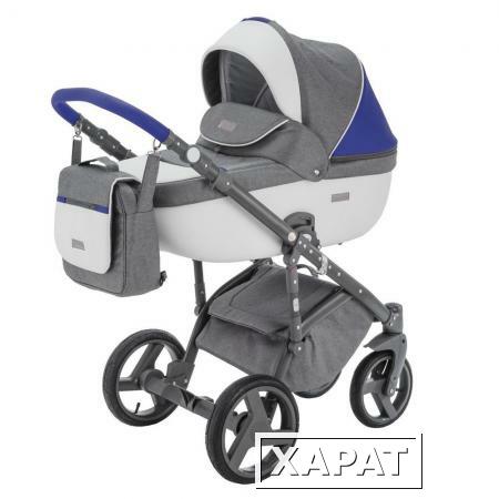 Фото Коляска 2в1 BeBe-Mobile Ravenna Sport V103 кожа белая/синяя + серая