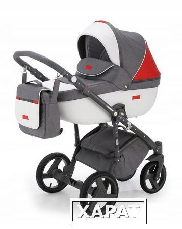 Фото Коляска 2в1 BeBe-Mobile Ravenna Sport V101 кожа белая/красная + серая