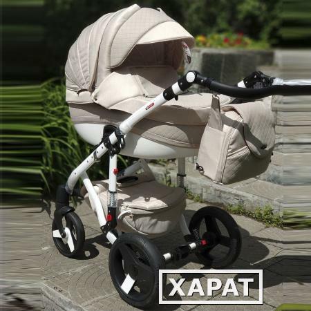 Фото Коляска 2в1 BeBe-Mobile Movo 368S кожа бежевая в ромб + лен светло-бежевый