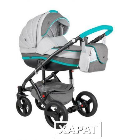 Фото Коляска 2в1 BeBe-Mobile Movo R14 кожа мятная + серый/темно-серый + черный