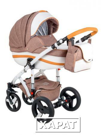 Фото Коляска 2в1 BeBe-Mobile Movo R3 кожа белая/оранжевая + светло-бежевый