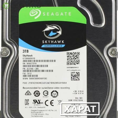 Фото HDD 3000 GB (3 TB) SATA-III SkyHawk (ST3000VX010): Жесткий диск (HDD) для видеонаблюдения