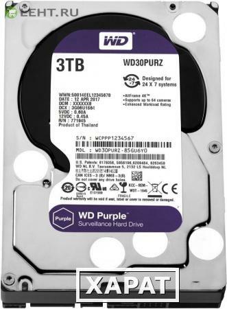 Фото HDD 3000 GB (3 TB) SATA-III Purple (WD30PURZ): Жесткий диск (HDD) для видеонаблюдения