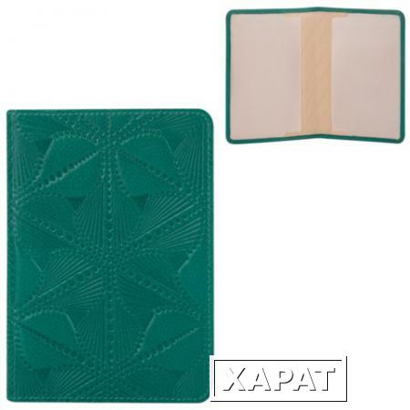 Фото Обложка для паспорта FABULA "Abstraction", натуральная кожа, декоративное тиснение, зеленая